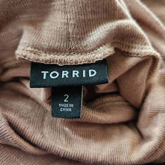 Torrid Tan Lightweight Knit Long Sleeve Sharkbite Turtleneck Tunic Top Plus 2X - Picture 15 of 15